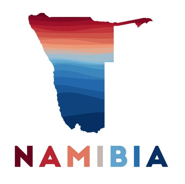 Namibia mapa Mapa del país con hermosas olas geométricas en colores azules rojos Vivid Namibia — Archivo Imágenes Vectoriales