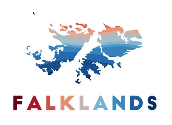 Kaart van het land met prachtige geometrische golven in rood blauwe kleuren Levendige Falklandeilanden — Stockvector