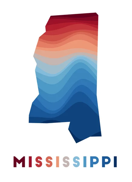 Mississippi kaart Kaart van de VS staat met prachtige geometrische golven in rood blauwe kleuren Levendig — Stockvector