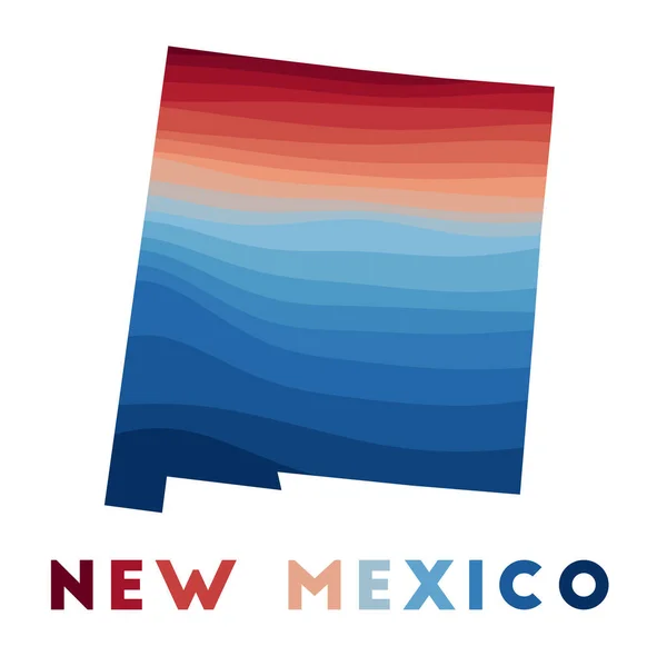 New Mexico karta Karta över oss staten med vackra geometriska vågor i röda blå färger Vivid New — Stock vektor