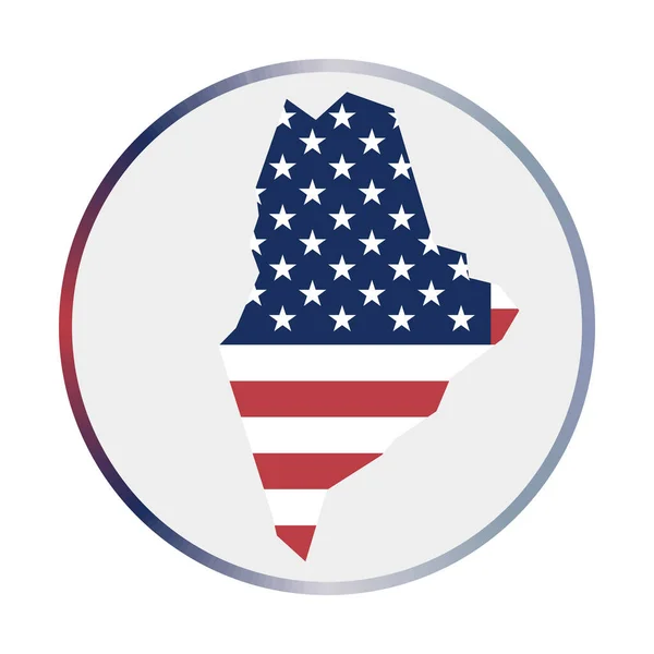 Символ штата Мэн Форма штата США с флагом штата Мэн Круглый знак с градиентным кольцом цветов флага — стоковый вектор