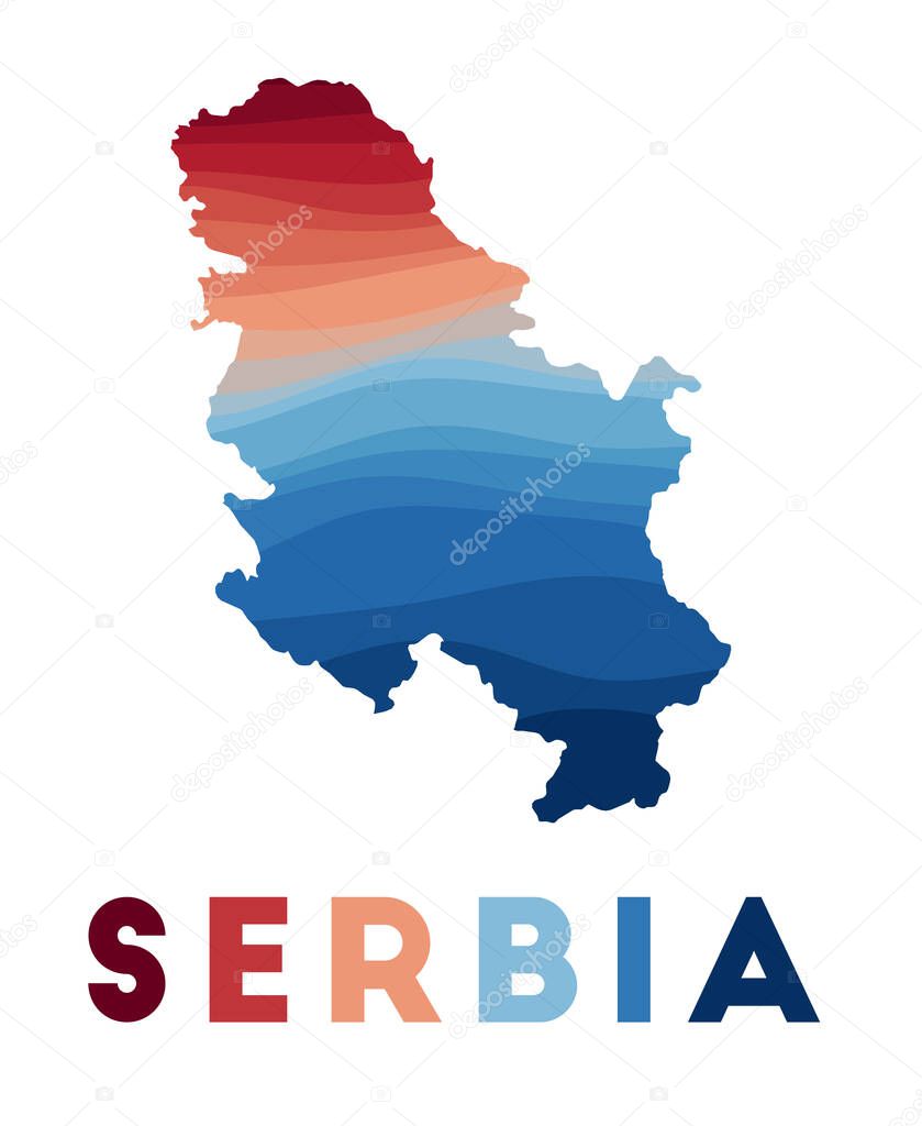 Serbia map Map of the country with beautiful geometric waves in red blue colors Vivid Serbia