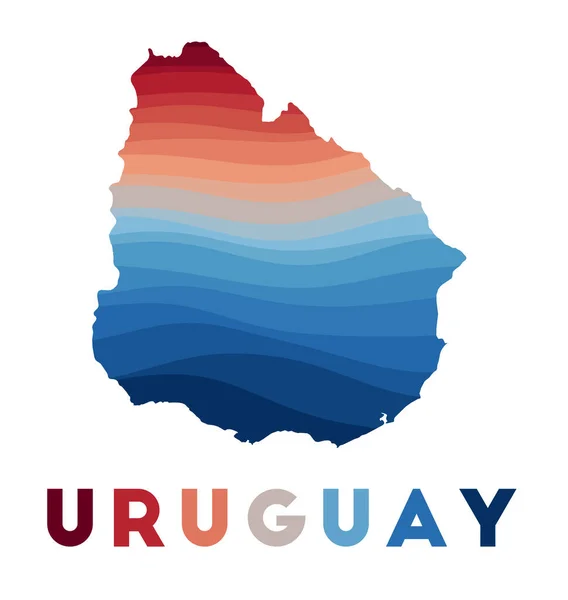 Uruguayská mapa Mapa země s krásnými geometrickými vlnami v červených modrých barvách Vivid Uruguay — Stockový vektor