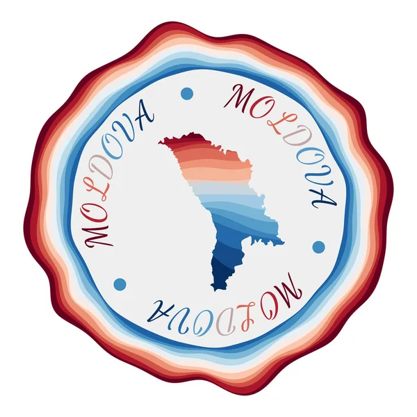 Insignia de Moldavia Mapa del país con hermosas olas geométricas y vibrante marco azul rojo Vivid — Vector de stock