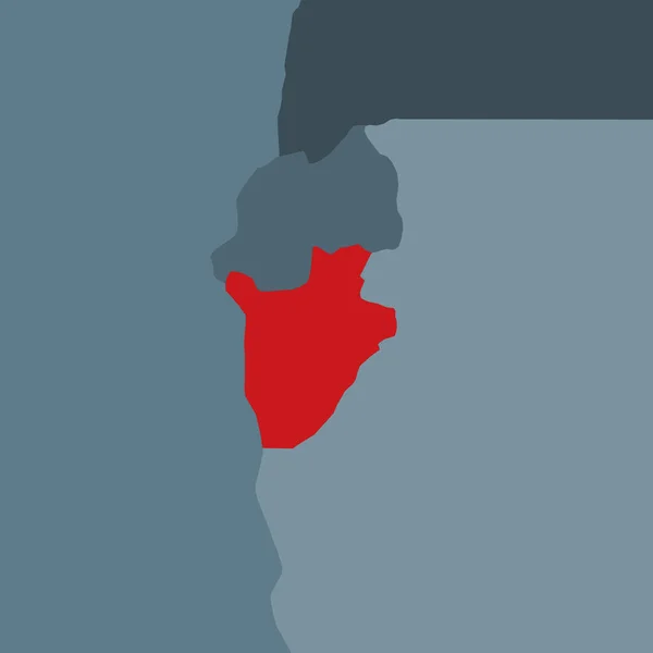 Forme du Burundi dans le contexte des pays voisins Pays mis en évidence avec la couleur rouge sur le monde — Image vectorielle