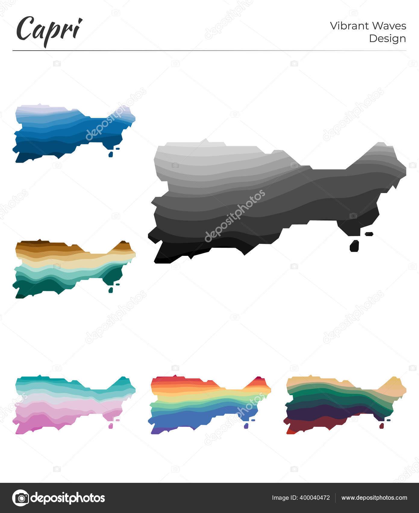Set of vector maps of Capri Vibrant waves design Bright map of island ...
