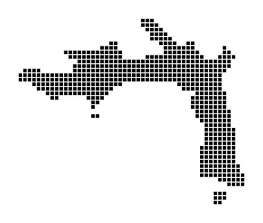 Peter Adası haritası. Adanın kenarları dikdörtgenlerle dolu.