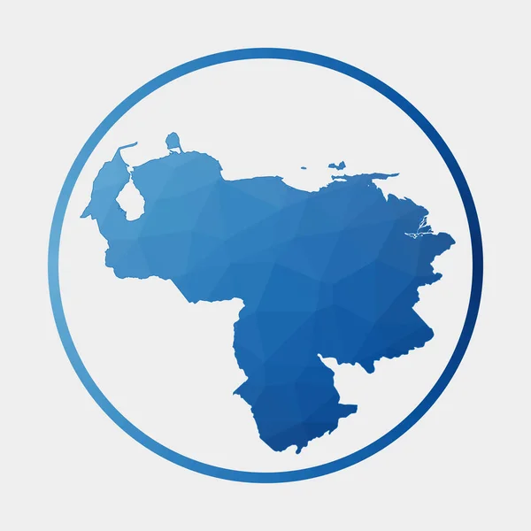 Venezuela simgesi, eğimli halka içinde ülkenin Çokgen haritası Yuvarlak düşük poli Venezuela işareti Vektör — Stok Vektör
