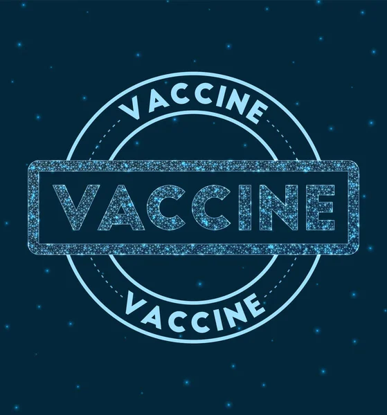 Vaccin Gloeiende ronde badge Netwerkstijl geometrische vaccinstempel in de ruimte Vectorafbeelding — Stockvector