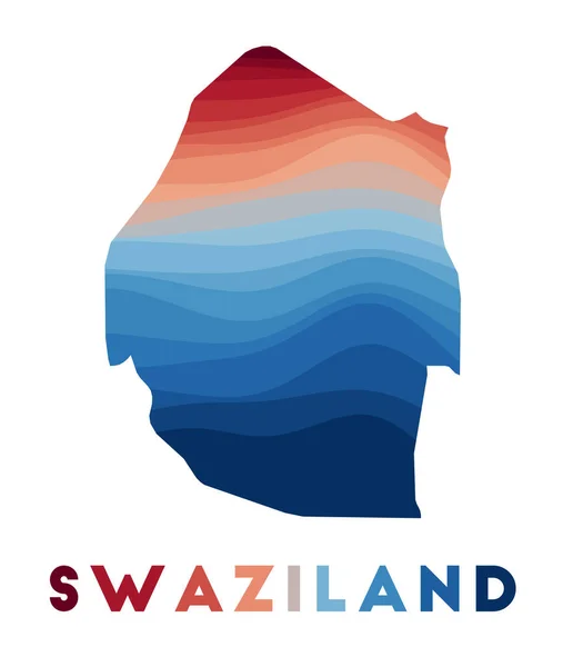 Swaziland karta Karta över landet med vackra geometriska vågor i röda blå färger Vivid Swaziland — Stock vektor