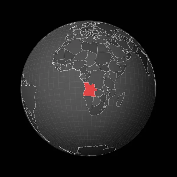Темный шар с центром в стране Ангола, выделенный красным цветом на карте Спутниковый мир — стоковый вектор