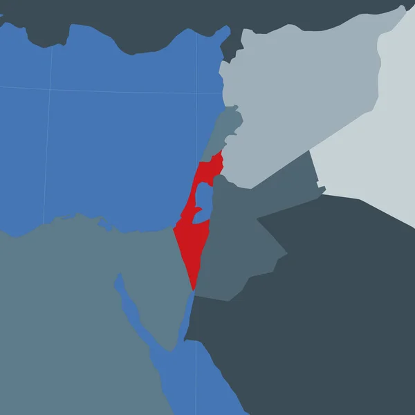 Forme de l'Israël dans le contexte des pays voisins Pays mis en évidence avec la couleur rouge sur le monde — Image vectorielle