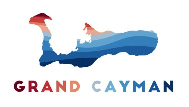 Büyük Cayman Haritası Adanın güzel geometrik dalgaları ile kırmızı mavi renkler Büyük