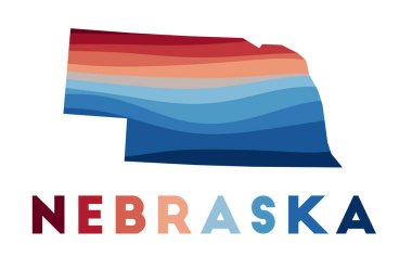 Nebraska Haritası Amerika 'nın güzel geometrik dalgalarının kırmızı mavi renkli Nebraska haritası