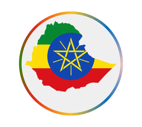 Icono de Etiopía Forma del país con bandera de Etiopía Cartel redondo con bandera colores gradiente anillo — Vector de stock