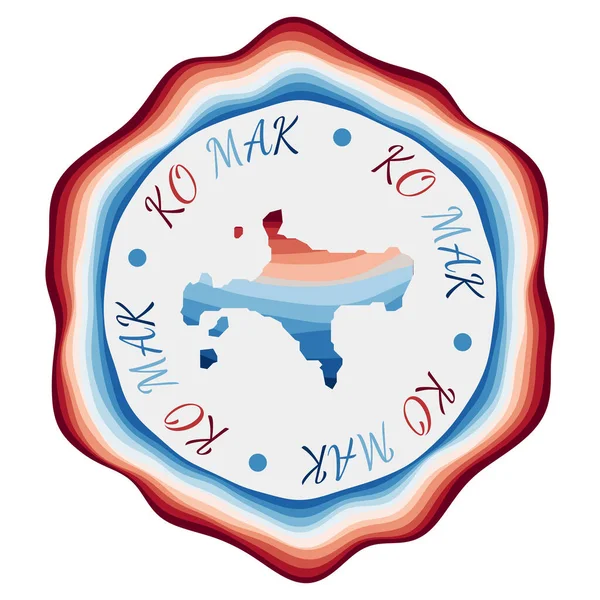 Insignia de Ko Mak Mapa de la isla con hermosas olas geométricas y vibrante marco azul rojo Vivid — Vector de stock