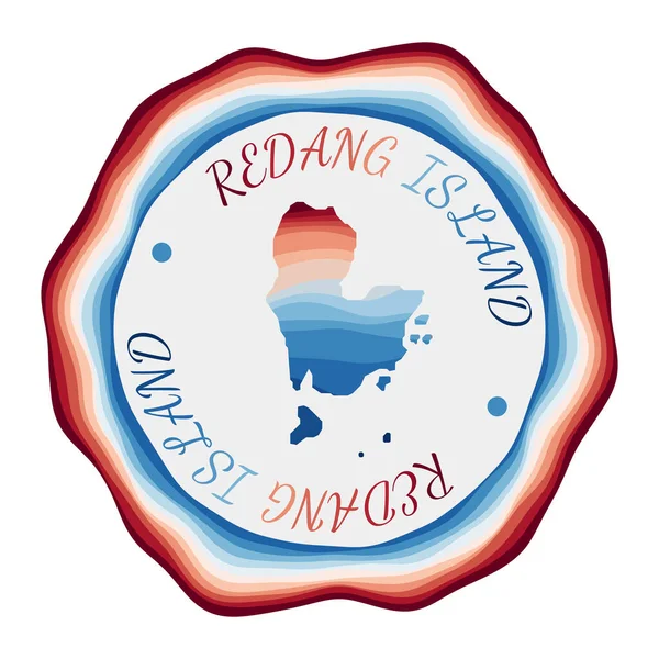 Redang Island badge Karta över ön med vackra geometriska vågor och pulserande röd blå ram — Stock vektor