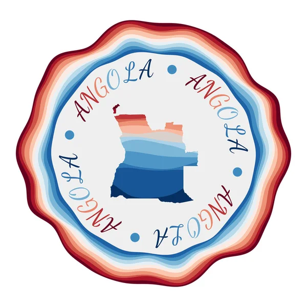 Insignia de Angola Mapa del país con hermosas olas geométricas y vibrante marco rojo azul Vivid — Vector de stock