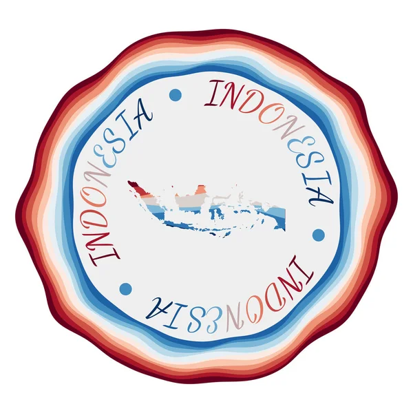 Indonesia σήμα Χάρτης της χώρας με όμορφα γεωμετρικά κύματα και ζωντανό κόκκινο μπλε πλαίσιο Vivid — Διανυσματικό Αρχείο