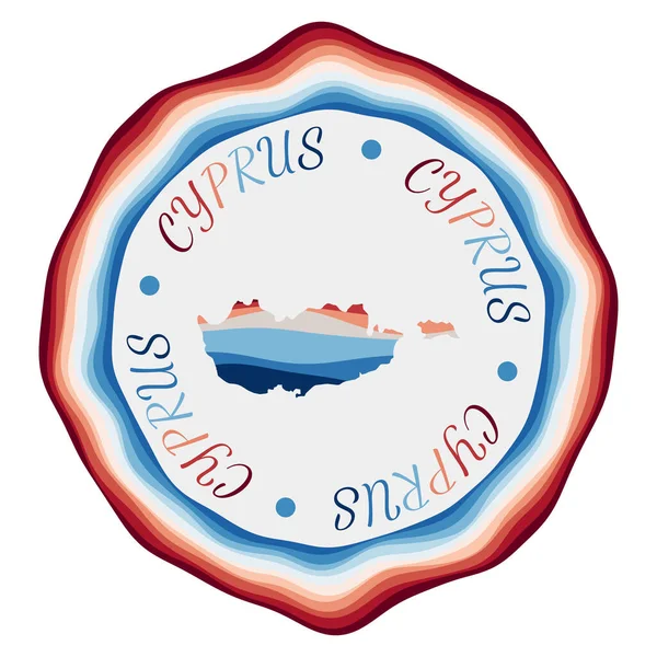 Insignia de Chipre Mapa del país con hermosas olas geométricas y vibrante marco azul rojo Vivid — Vector de stock