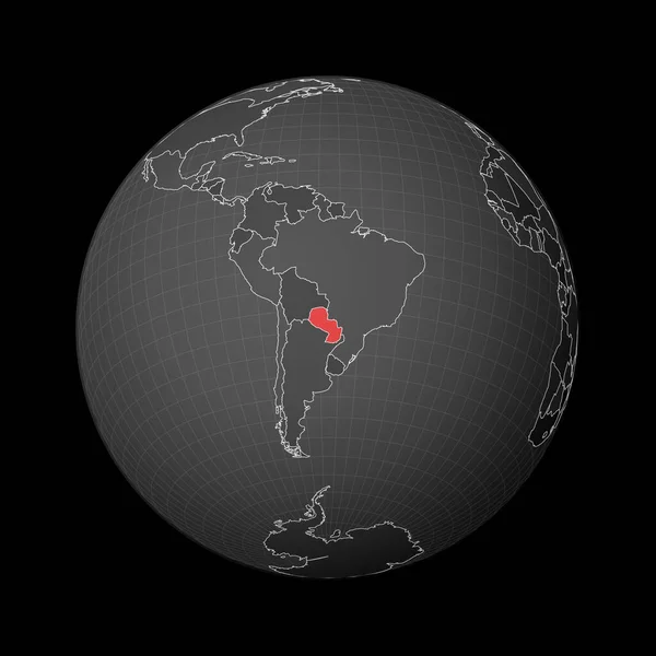Темный шар с центром в Парагвае Страна выделена красным цветом на карте Спутниковый мир — стоковый вектор