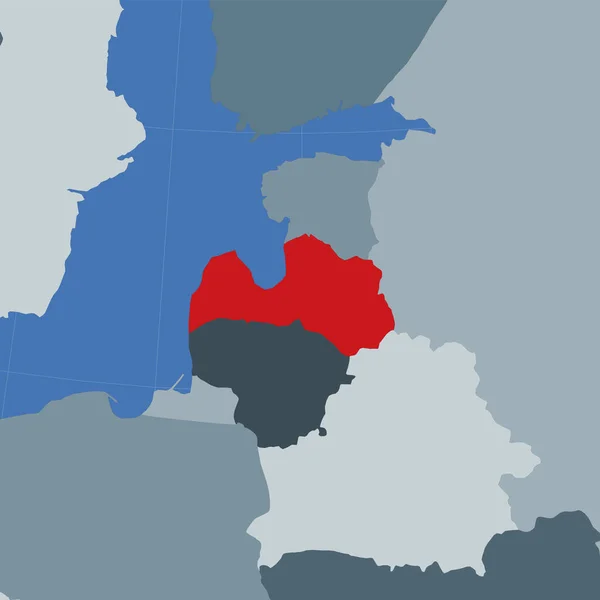 Letonya 'nın komşu ülkeler bağlamında şekli dünyaya kırmızı renkle vurgulandı — Stok Vektör