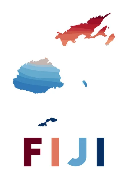 Карта Фиджи Карта страны с красивыми геометрическими волнами в красно-синих цветах — стоковый вектор