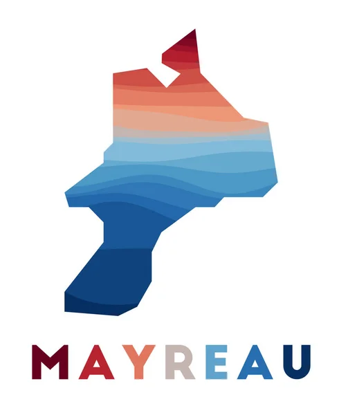 Mayreau kaart Kaart van het eiland met prachtige geometrische golven in rood blauwe kleuren Levendige Mayreau — Stockvector