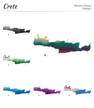 Girit Vibrant dalgalarının vektör haritaları geometrik pürüzsüz eğrilerde adanın parlak haritasını dizayn eder