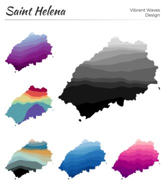 Saint Helena Vibrant dalgalarının vektör haritaları geometrik pürüzsüz adanın parlak haritasını dizayn eder