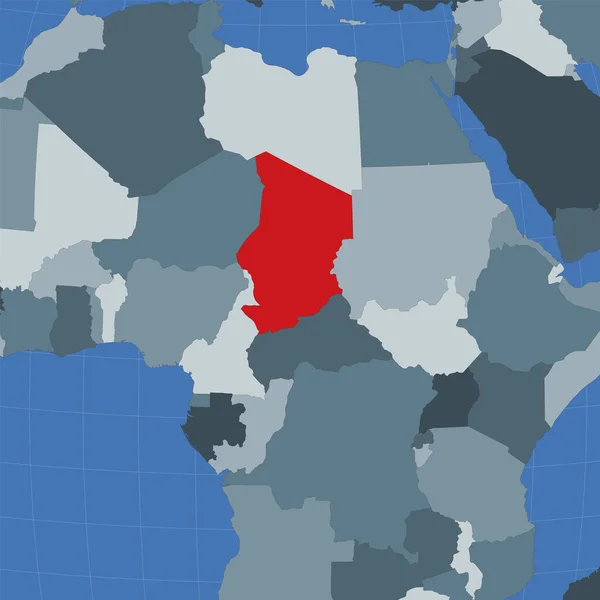 Forma del Chad en el contexto de los países vecinos País destacado con el color rojo en el mundo — Archivo Imágenes Vectoriales