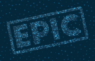 Dijital tarzda destansı kelime Parlayan geometrik destansı rozet tasviri