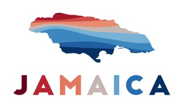 Jamaika haritası Kırmızı mavi renkli güzel geometrik dalgalar Vivid Jamaika