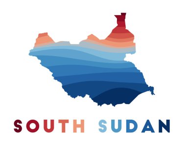 Güney Sudan Haritası Kırmızı mavi renkli güzel geometrik dalgalar Güney