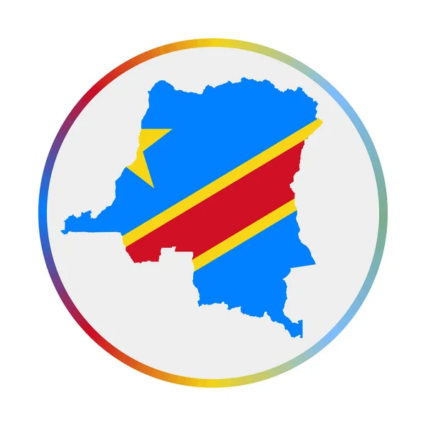 Icono de la República Democrática del Congo Forma del país con bandera de la República Democrática del Congo Cartel redondo con bandera colores gradiente anillo — Vector de stock