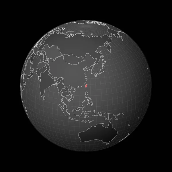 Dunkler Globus um Taiwan herum Land mit roter Farbe auf Weltkarte Satellitenwelt hervorgehoben — Stockvektor