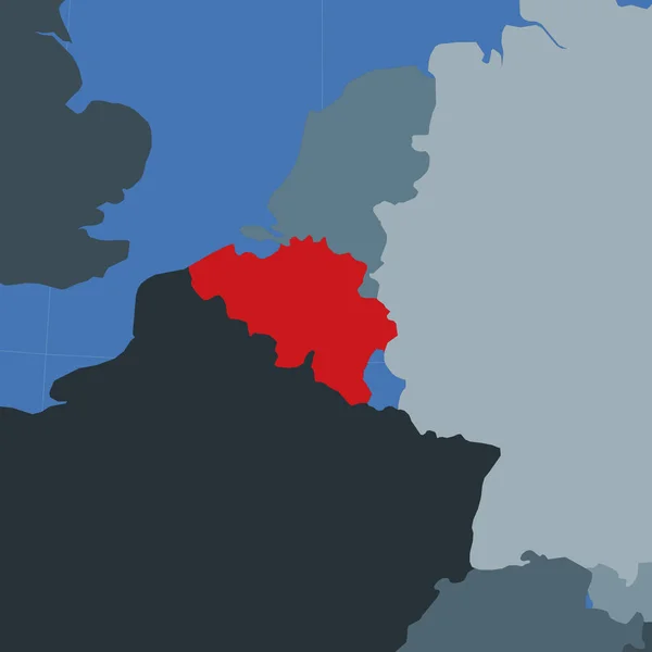 Vorm van België in de context van buurlanden Land gemarkeerd met rode kleur op de wereld — Stockvector