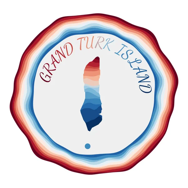 Grand Turk Island insignia Mapa de la isla con hermosas olas geométricas y vibrante azul rojo — Vector de stock