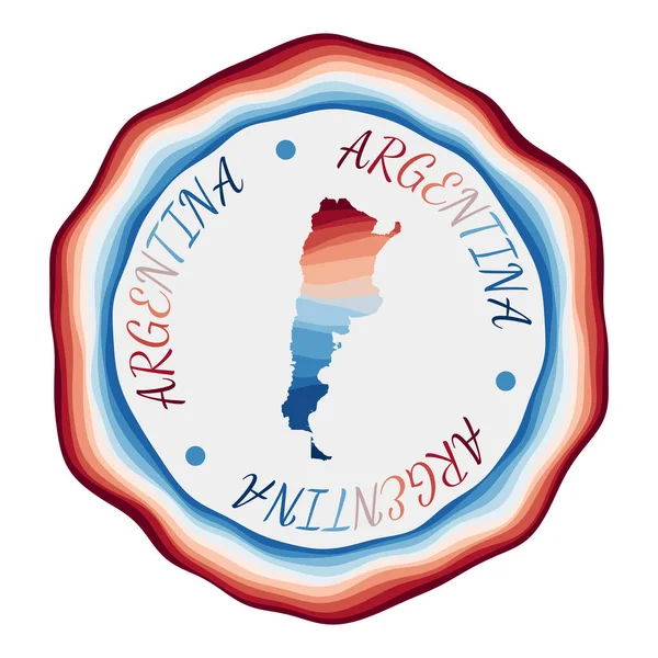 Argentina odznak Mapa země s krásnými geometrickými vlnami a zářivě červeným modrým rámečkem Vivid — Stockový vektor