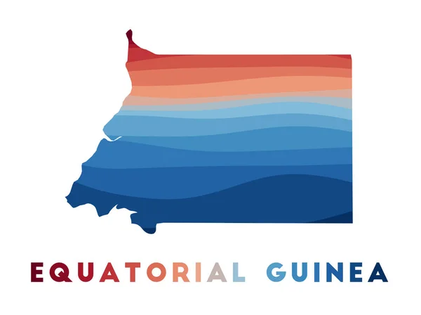 Ekvator Ginesi Haritası. Kırmızı mavi renkli güzel geometrik dalgalar. — Stok Vektör