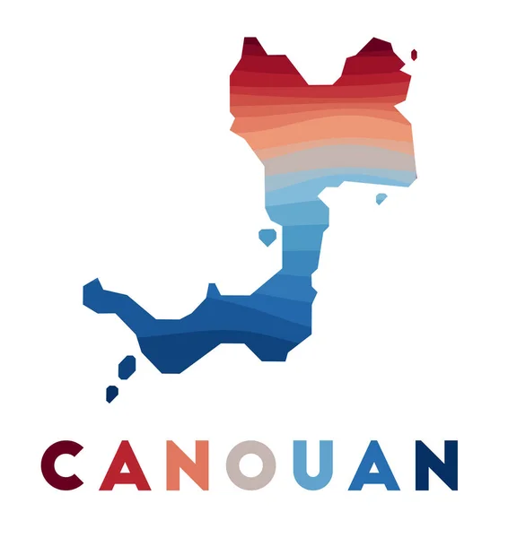 Kaarten van Canouan Kaart van het eiland met prachtige geometrische golven in rood blauwe kleuren Levendige Canouan — Stockvector