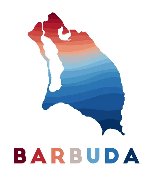 Barbuda map Map of the island with beautiful geometric waves in red blue colors Vivid Barbuda — Stock Vector