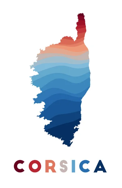 Korsika Haritası Güzel geometrik dalgalar ile kırmızı mavi renkli canlı korsika — Stok Vektör
