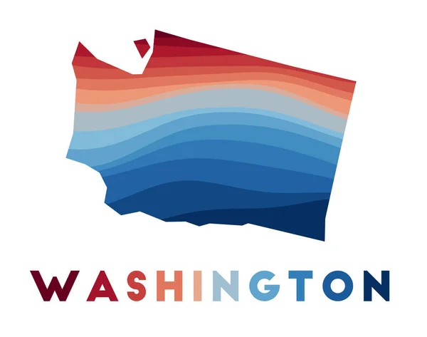 Mapa de Washington Mapa del estado de los Estados Unidos con hermosas olas geométricas en colores azules rojos — Vector de stock