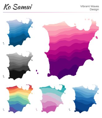 Ko Samui Vibrant dalgalarının vektör haritaları geometrik pürüzsüz adanın Parlak haritasını dizayn eder