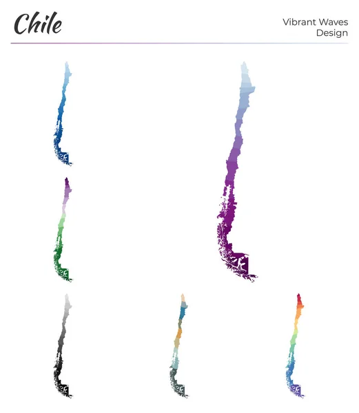 Zestaw map wektorowych Chile Projektowanie fal wibracyjnych Jasna mapa kraju w geometrycznych krzywych gładkich — Wektor stockowy