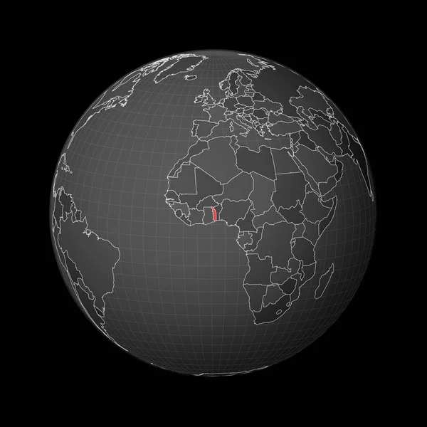 Globo oscuro centrado en Togo País resaltado con color rojo en el mapa mundial Mundo satélite — Archivo Imágenes Vectoriales