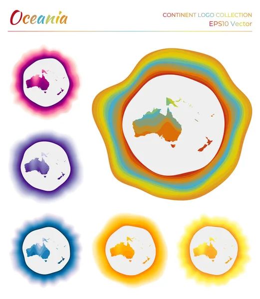 Logotipo de Oceanía colección Logotipo colorido del continente Marcos dinámicos en capas únicas alrededor — Vector de stock