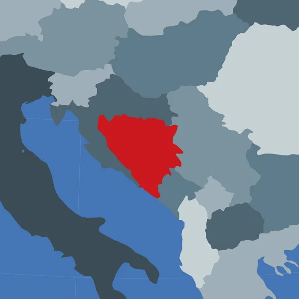 Vorm van Bosnië in de context van buurlanden Land gemarkeerd met rode kleur op de wereld — Stockvector