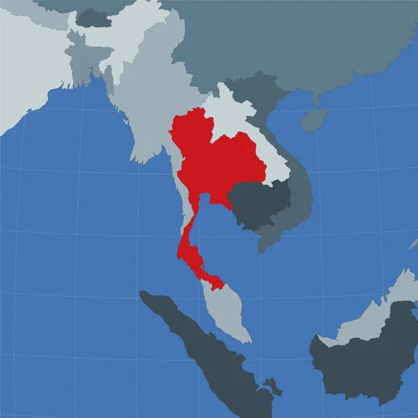 Forme de la Thaïlande dans le contexte des pays voisins Pays mis en évidence avec la couleur rouge sur le monde — Image vectorielle